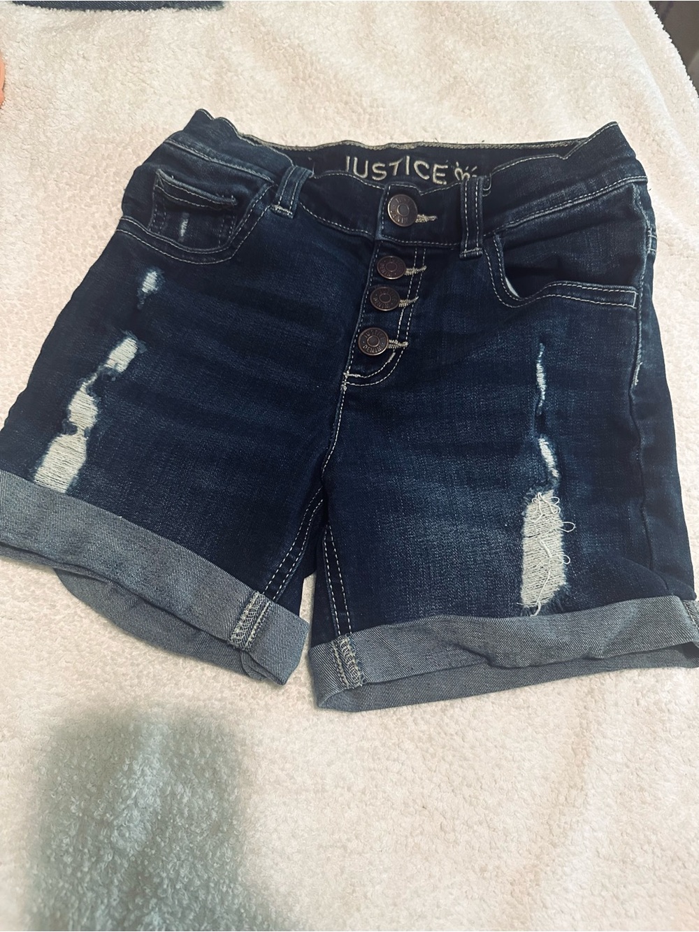 Justice Dark Indigo Distressed Roll-Cuff Denim Shorts